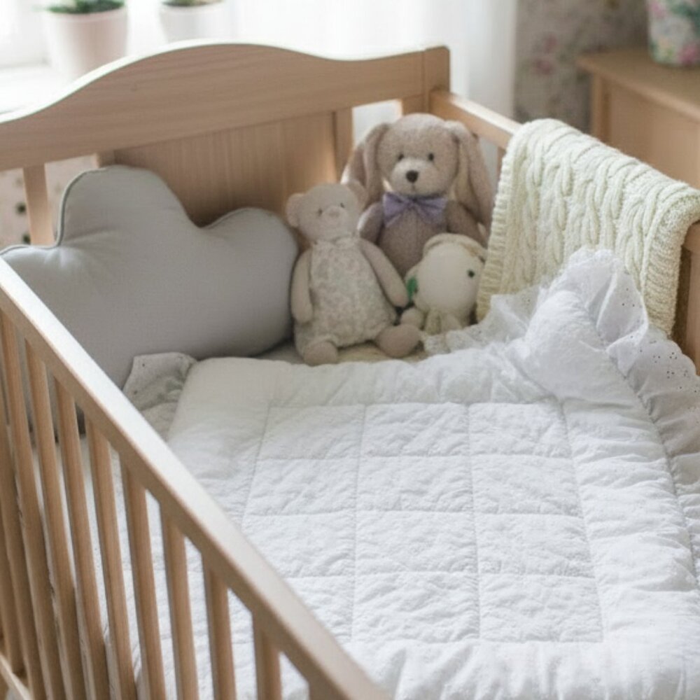 Vintage Kellwood Baby Blanket – Pillow-Stuffed with Eyelit Lace Trim, 24x30